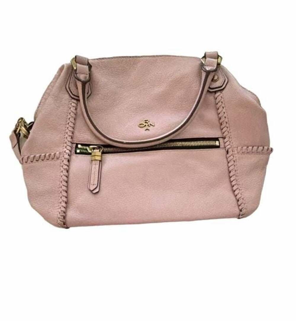 OrYany Pink Pebbled Leather Whipstitch Hobo Satchel Crossbody Bag
